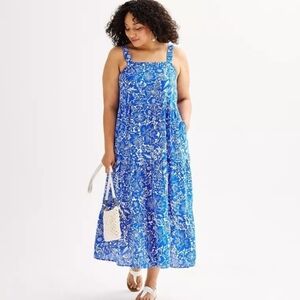 Sonoma Blue and White Floral Smocked Maxi Dress 3x